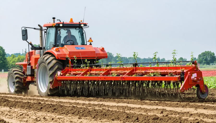 Gardener using a professional bulb planter tool with visible depth measurements