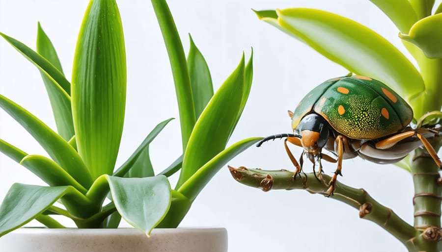 Close-up images of spider mites, mealybugs, and scale insects with examples of plant damage