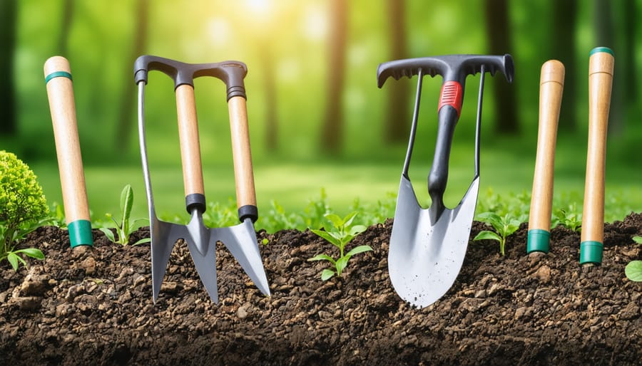 Comparison between ergonomic and standard spades, showing handle design differences