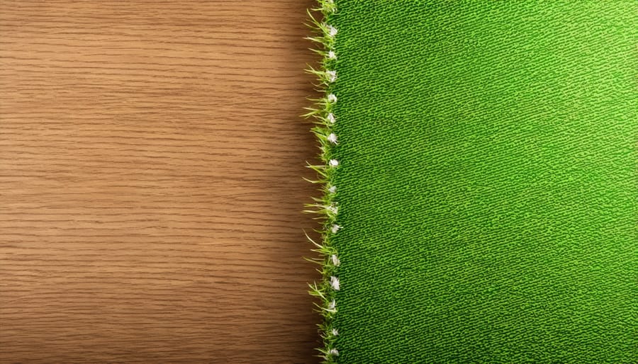 Side-by-side comparison of traditional plastic landscape fabric versus biodegradable landscape fabric