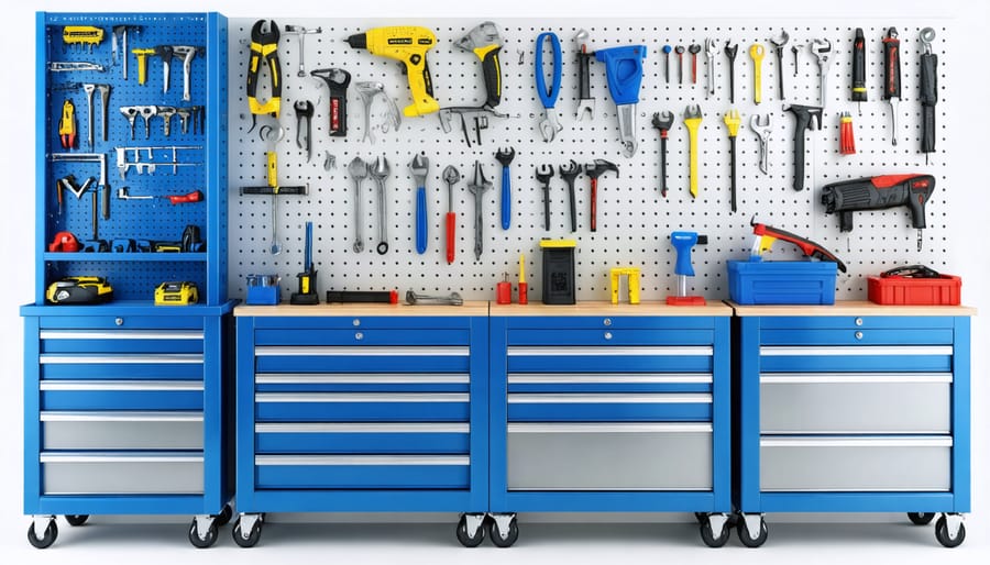 Well-organized garden tool storage rack with cleaned and maintained tools