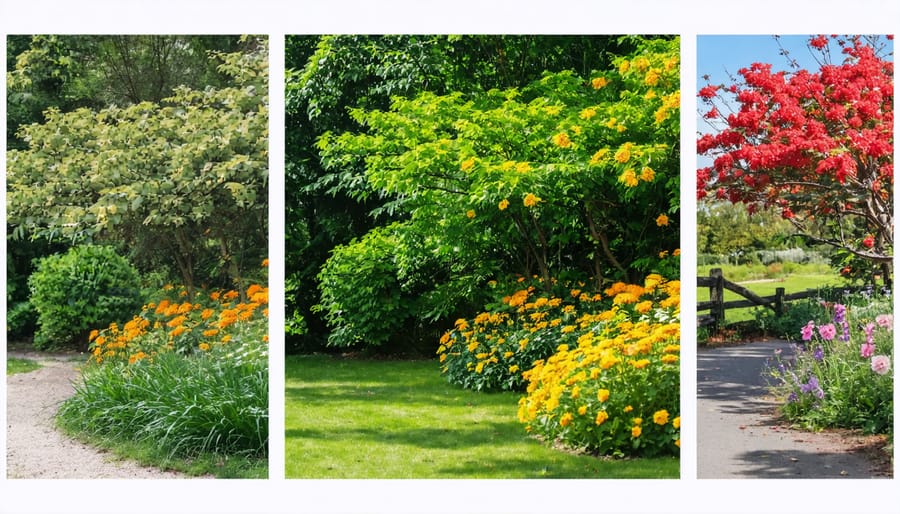 Four-part image showing native plants through spring, summer, fall, and winter seasons