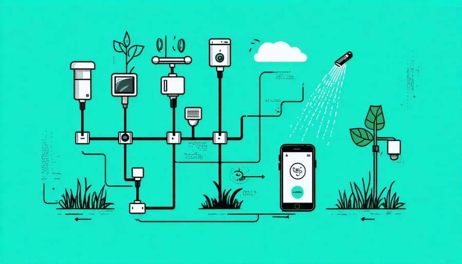 Diagram illustrating the interconnected components of a smart irrigation system