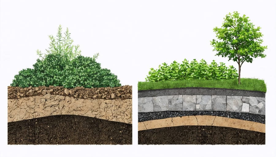 Illustrated cross-section of winter mulching techniques for perennial protection