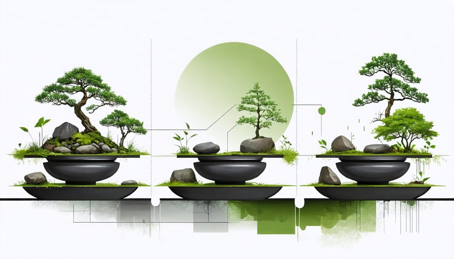 Sequential steps of assembling an indoor zen garden