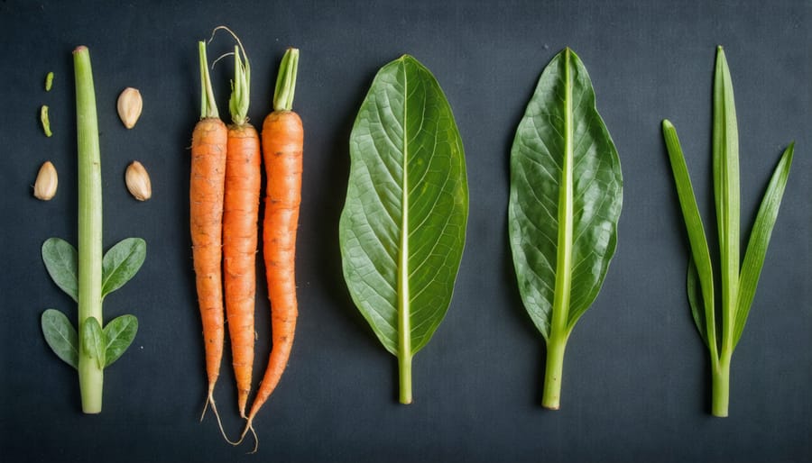 Fresh harvest display of bush beans, Swiss chard, Armenian cucumbers, tepary beans, and cherry tomatoes
