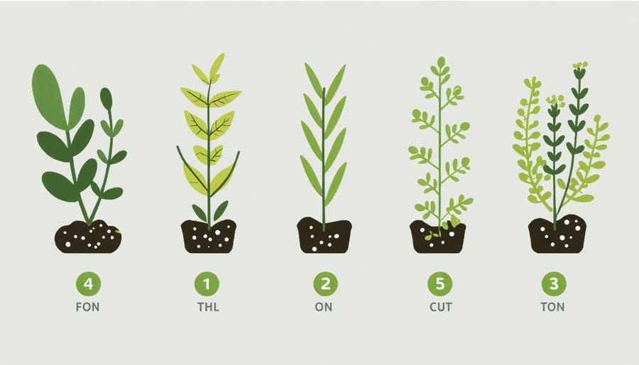 Four-panel image showing the stages of planting an herb seedling