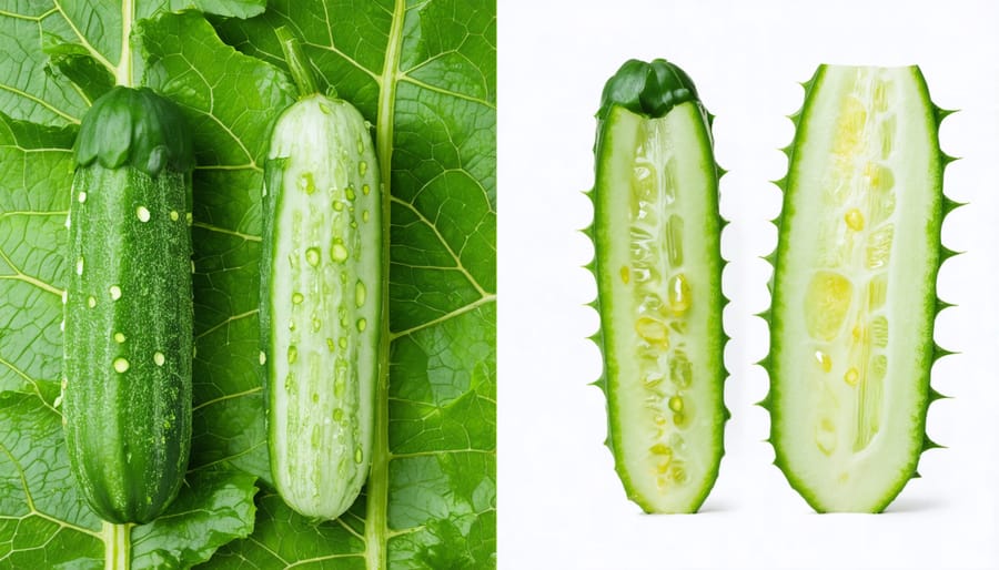 Comparison of mildew-resistant cucumber leaves versus infected traditional variety leaves
