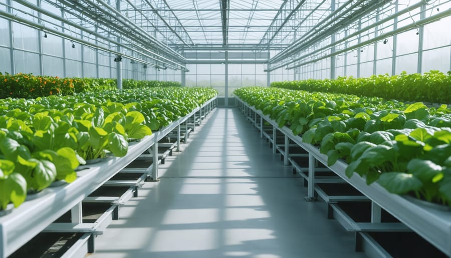 High-tech greenhouse featuring integrated automation systems and monitoring equipment