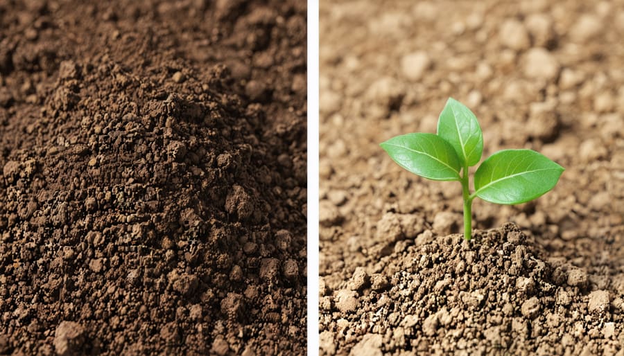 Microscopic comparison showing the difference between healthy and depleted soil samples