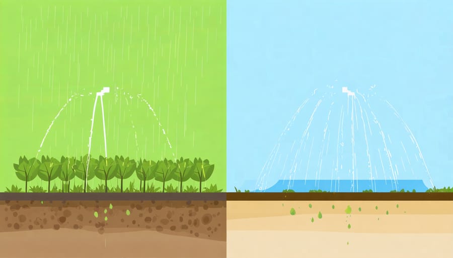 Side-by-side comparison of traditional garden irrigation and water-efficient gardening methods