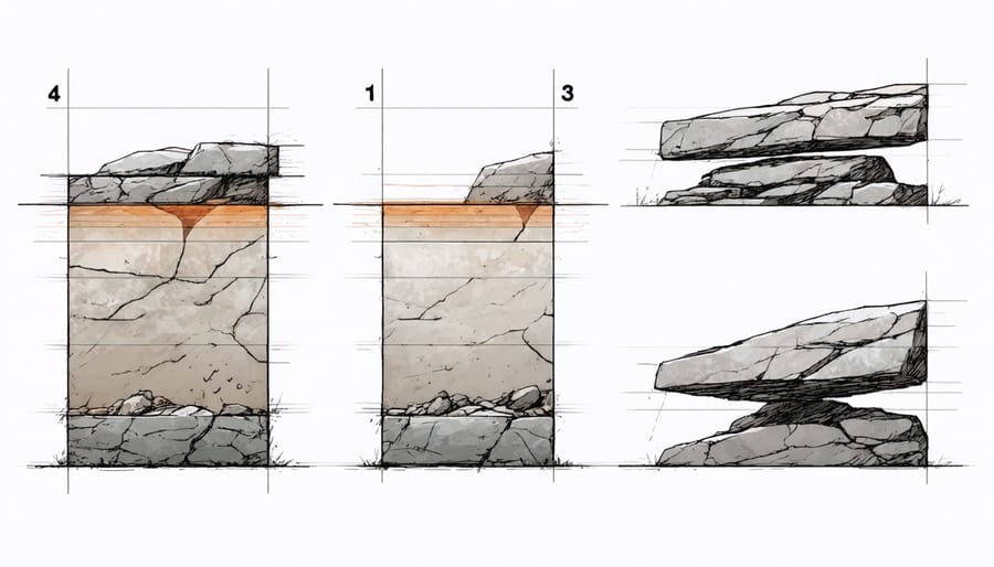 Instructional image showing correct rock garden construction methods and layering techniques