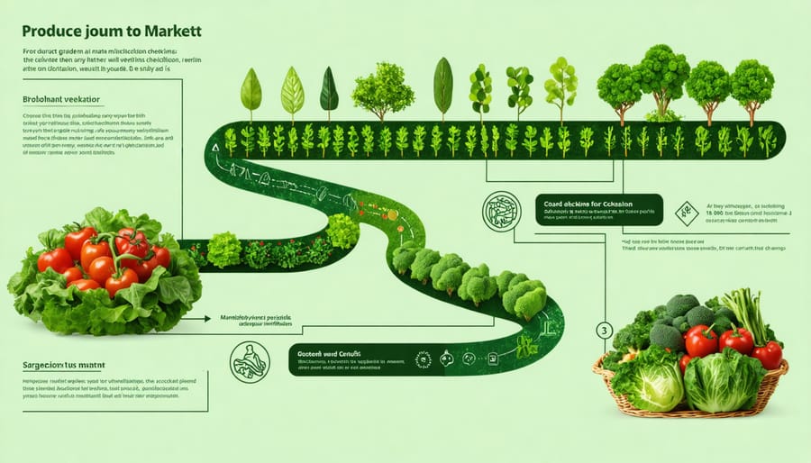 Visual timeline of produce tracking from garden to market using blockchain