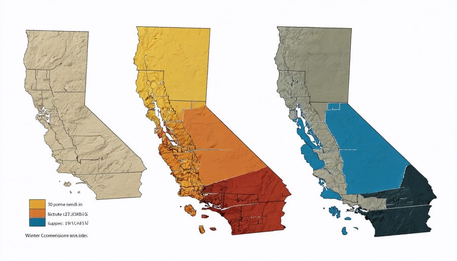 Map showing diverse winter weather patterns across California's different climate zones