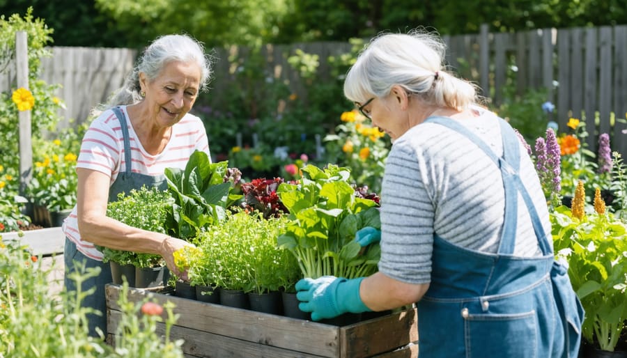 Diverse group of people from different generations sharing gardening knowledge
