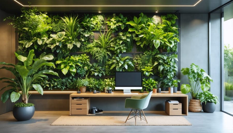 Vertical garden integrated into interior home office design