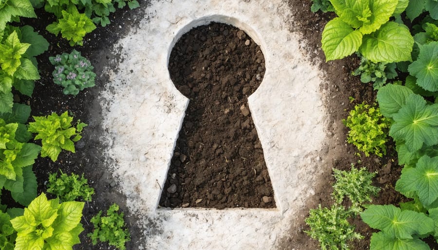 Aerial view of circular keyhole garden with central compost basket and access path