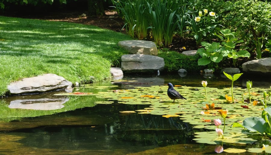 Natural-style garden pond with shallow margins and native water plants