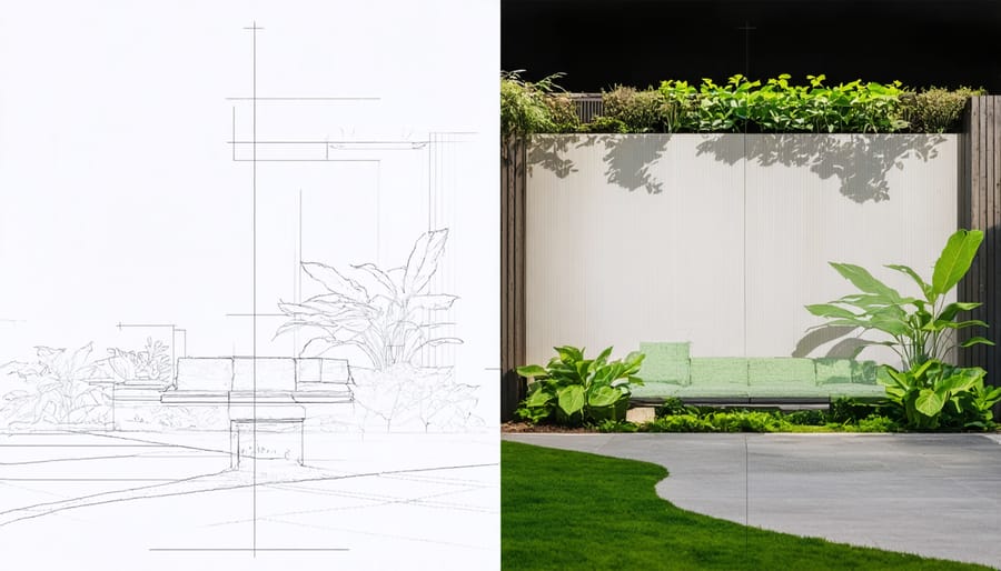 Before and after comparison of a garden space using augmented reality plant visualization