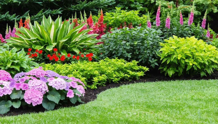 Layered garden design showing vertical plant diversity with different heights and textures