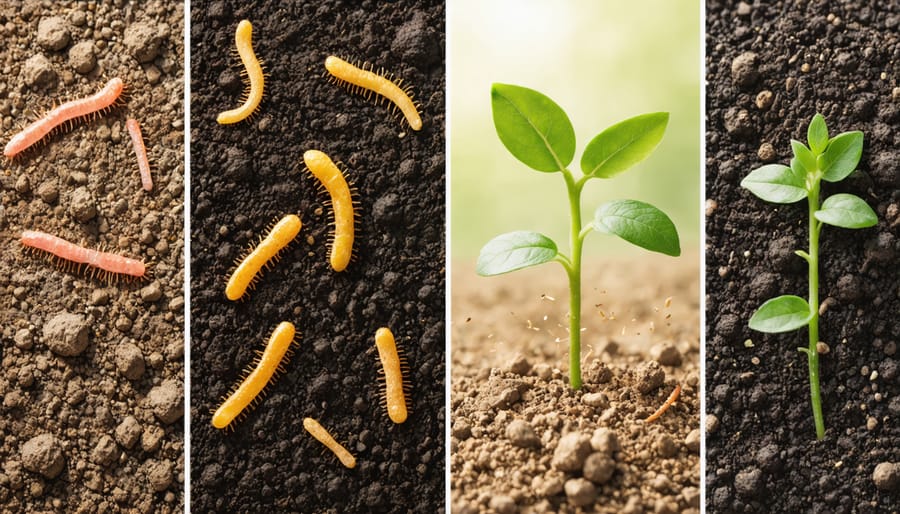 Comparison of rich, dark living soil containing earthworms and microorganisms versus compacted, lifeless soil