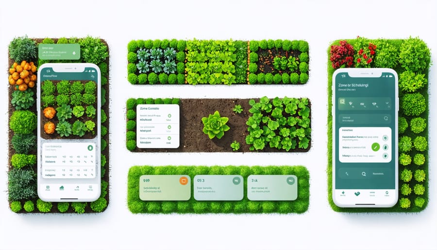 Smart irrigation app interface displaying zone control and scheduling features