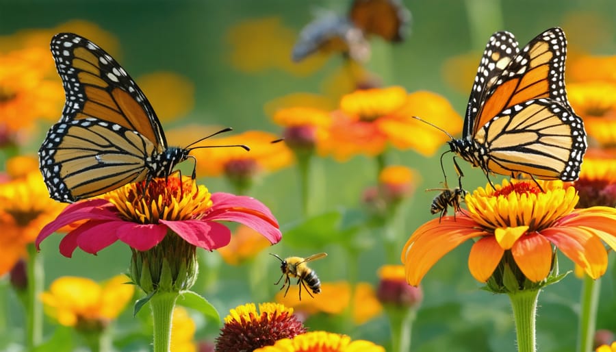 Native Florida flowering plants with butterflies and bees visiting the blooms
