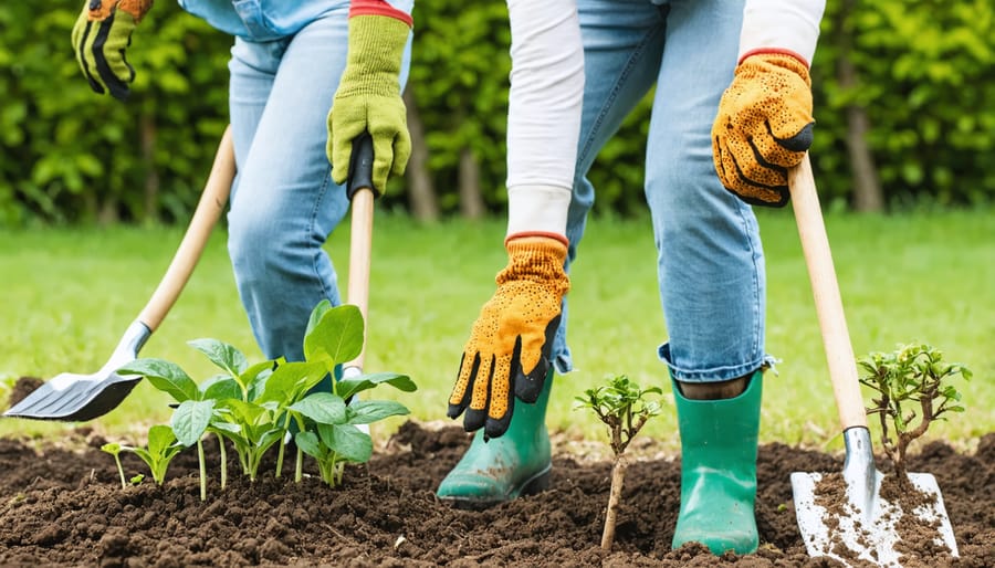 Step-by-step guide demonstrating proper form for lifting, bending, and reaching while gardening