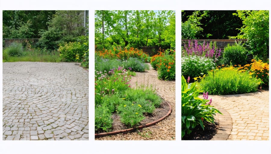 Before and after transformation of an abandoned urban lot into a productive community garden