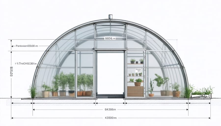 Technical illustration showing the construction and components of a garden hoop house