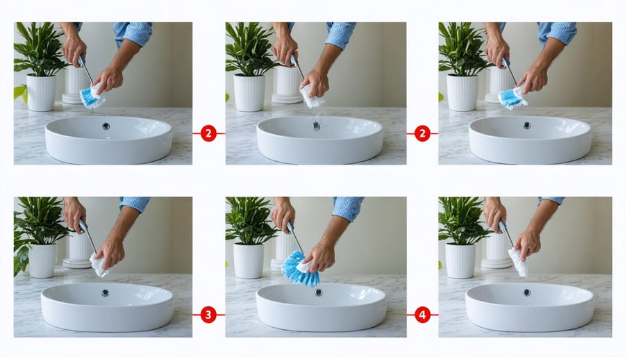 Four-panel image showing cleaning, drying, lubricating, and storing a garden multi-tool