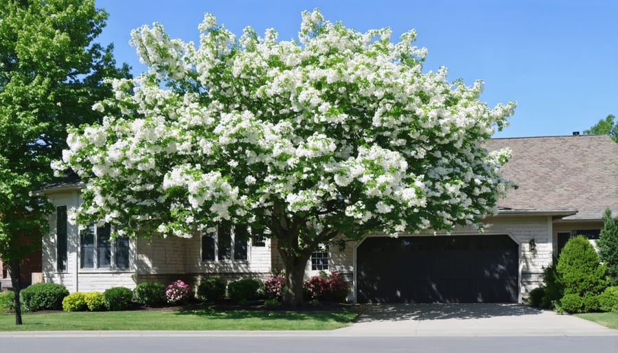 Flowering dogwood tree showcasing spring blossoms in a home garden