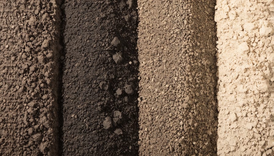 Comparison of rich, dark organic garden soil with visible earthworms next to poor quality, light-colored compacted soil