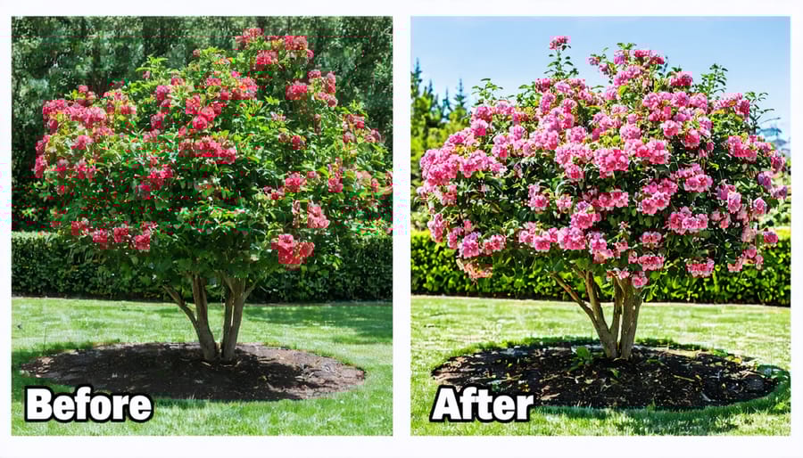 Side-by-side comparison demonstrating correct pruning methods for flowering plants