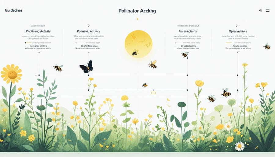 Digital display of a smart garden system monitoring pollinator visits and garden conditions