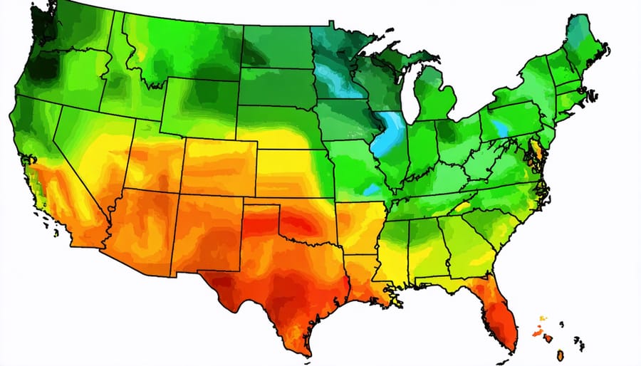 USDA Plant Hardiness Zone Map of the United States with colored regions indicating different temperature zones