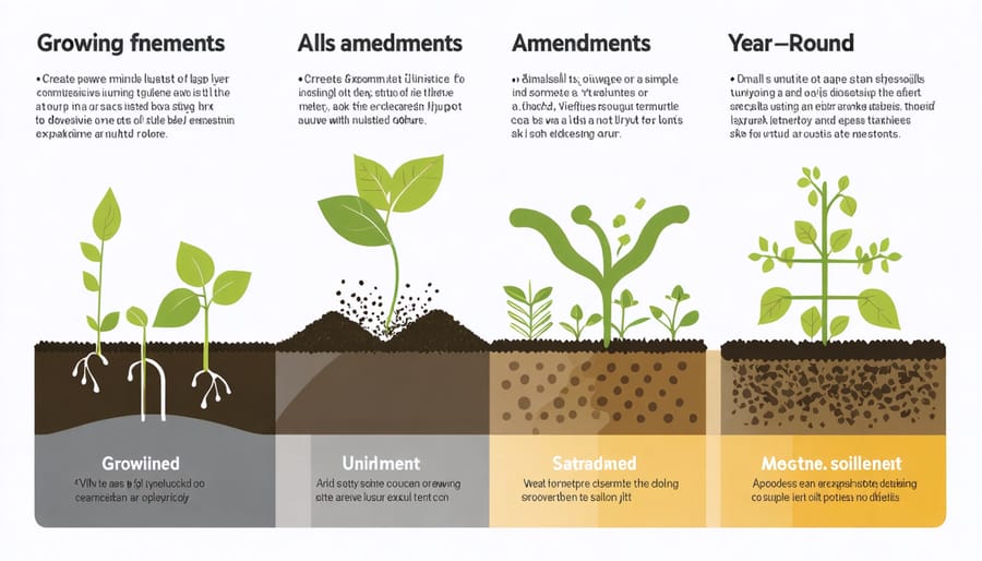 Cross-section diagram of optimal garden soil structure with labeled components