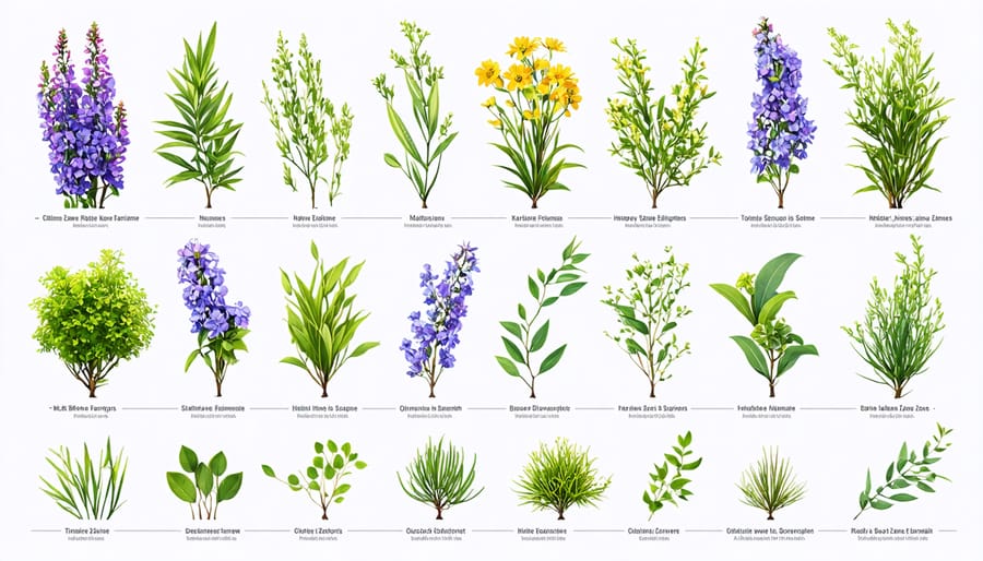 Grid of native plant species with their corresponding USDA zone ratings