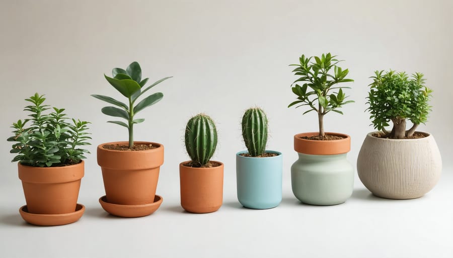 Different types of garden containers suitable for growing herbs, showing drainage features