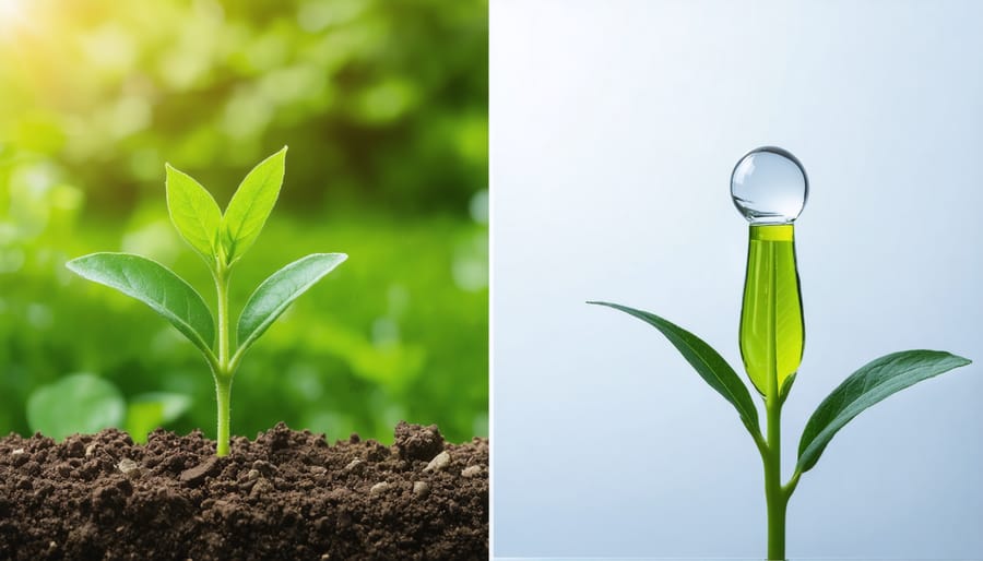 Side-by-side comparison of synthetic versus natural herbicide application methods