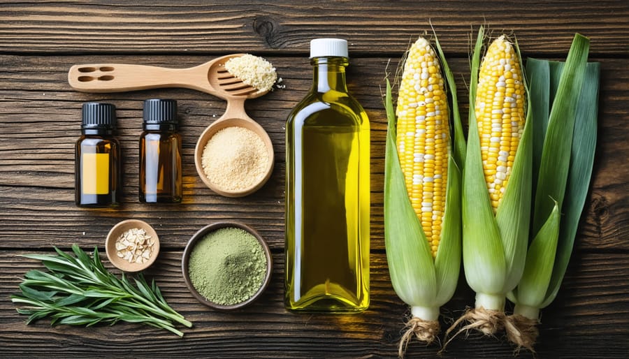 Various natural and biodegradable herbicide ingredients displayed together