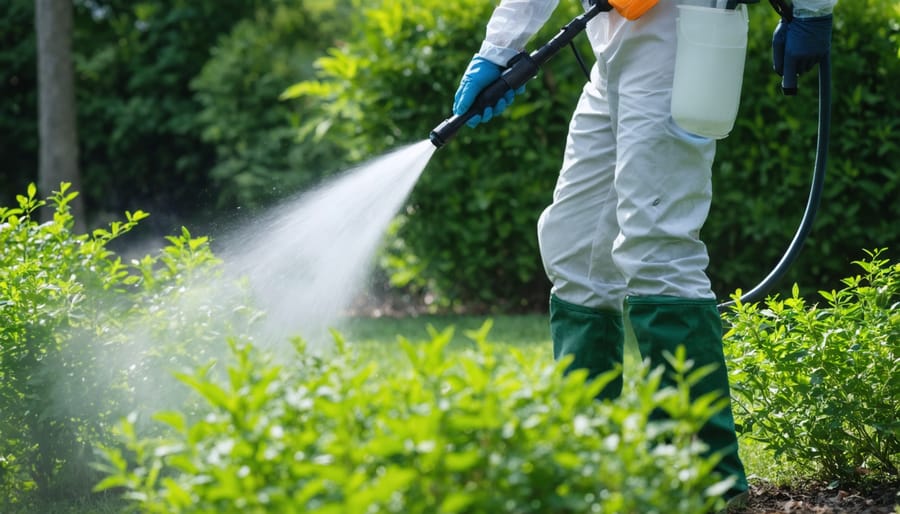Demonstration of correct biodegradable herbicide application technique with safety equipment