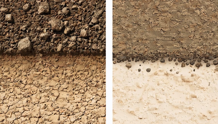 Comparison showing how water penetrates and retains in clay, loam, and sandy soil types