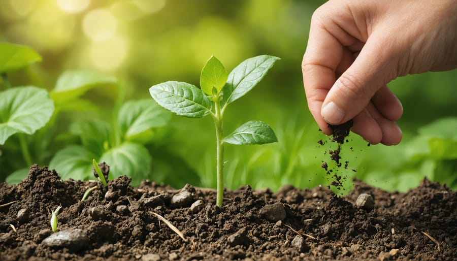 Sequential images showing proper planting technique with biodegradable pots