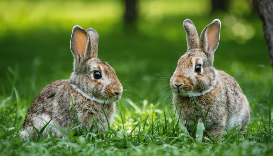 Raised garden beds bordered by rabbit-deterrent companion plants including lavender and marigolds