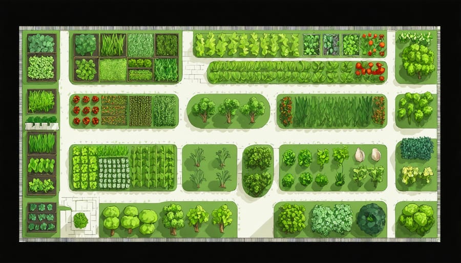Bird's eye view diagram showing optimal spacing arrangements for sugar snap peas and their companions