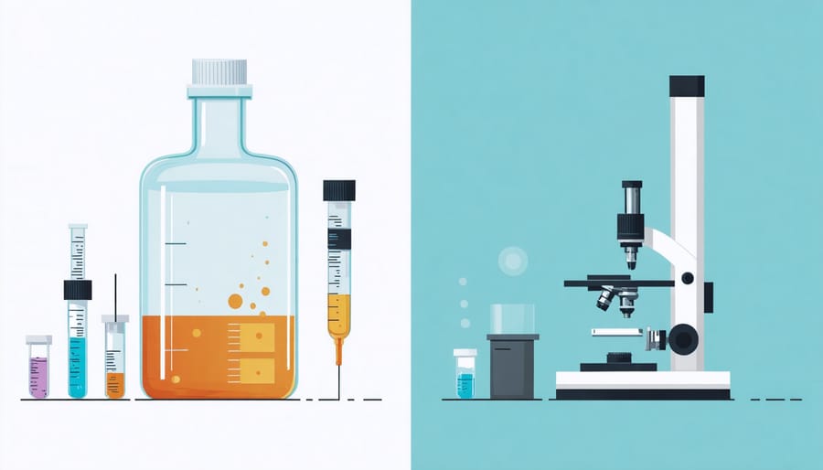 Side-by-side comparison of DIY soil testing kit and laboratory soil analysis equipment