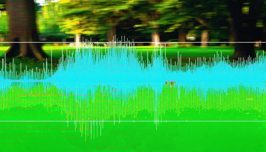 Audio waveform comparison of garden podcast recording before and after noise reduction