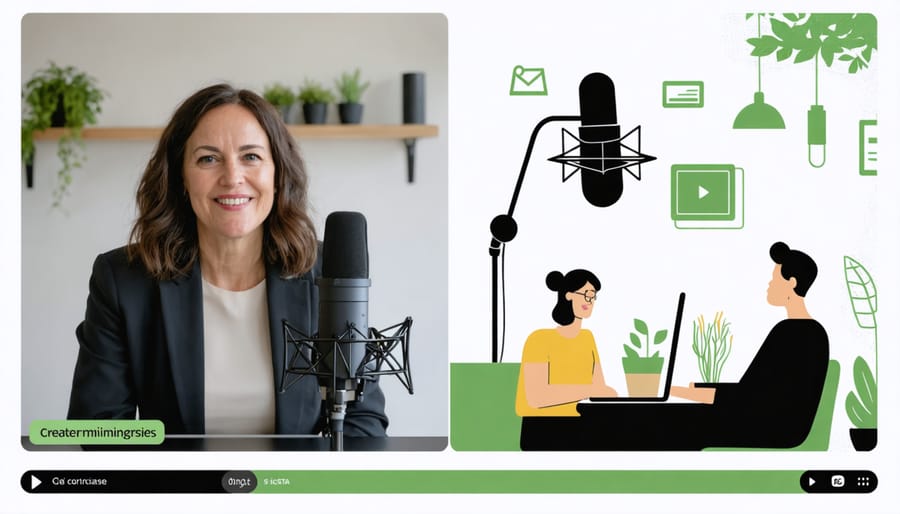 Garden podcast host conducting remote interview with horticulture expert