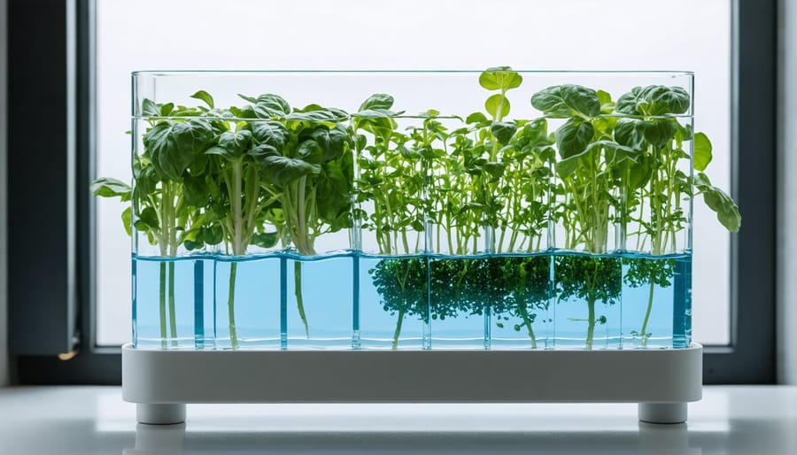 Complete water culture growing system set up on residential patio